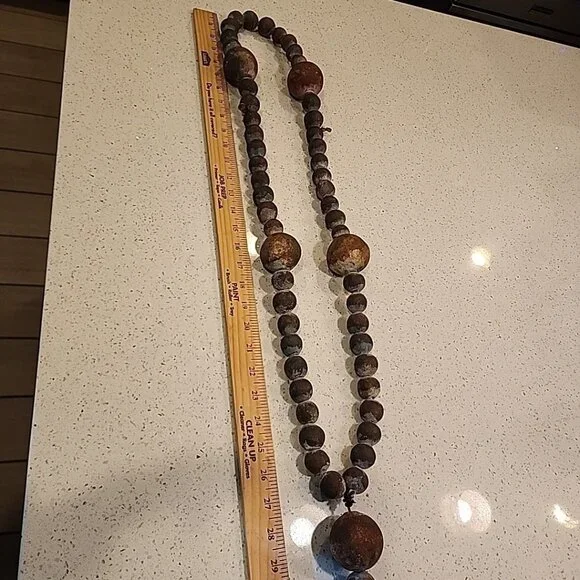Very Large Old Rosary, Souvenir de Liesse Pottery Stoneware Heavy 56 Length